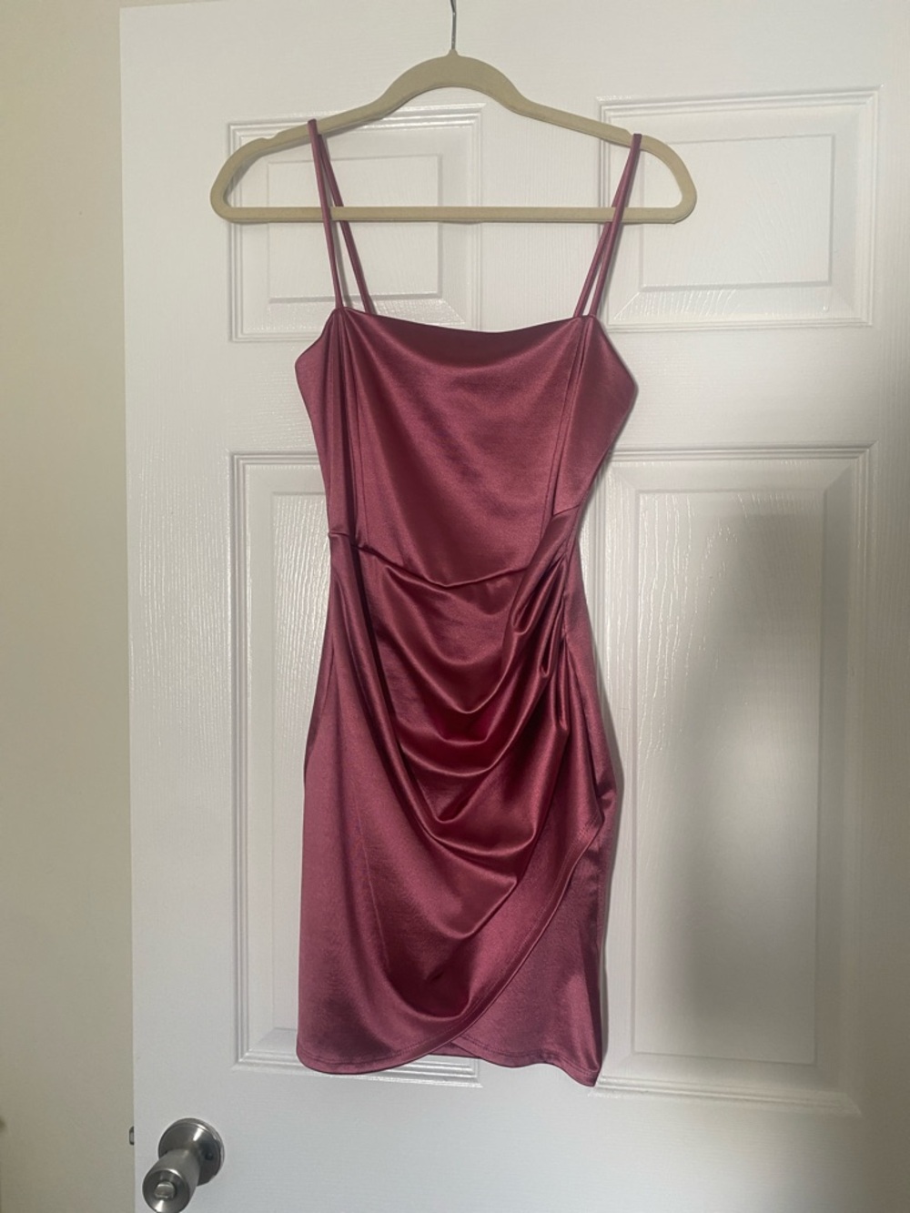 Windsor Satin Draped Spaghetti-Strap Mini Dress - Mauve